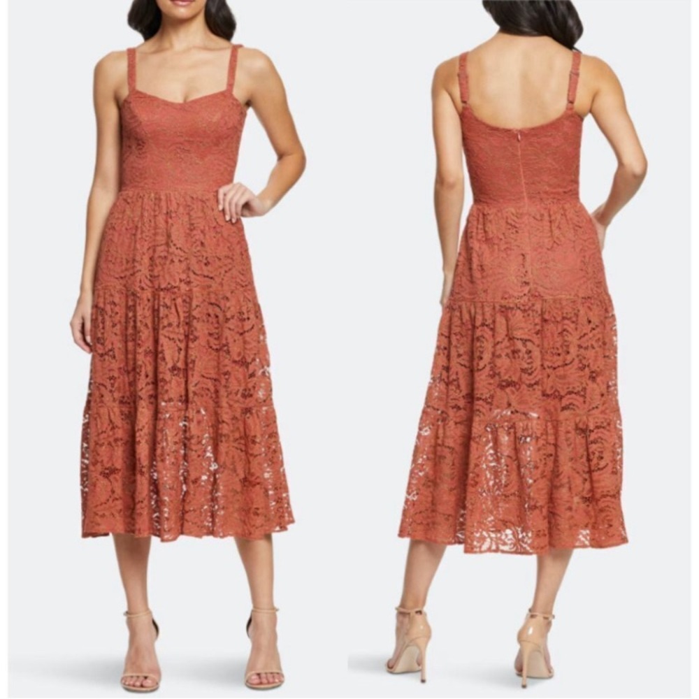 Dress the Population Jennifer lace midi dress Sz S auburn rusty pink orange